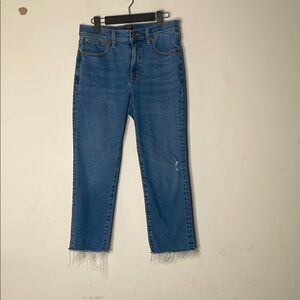 J. Crew Blue Cropped Ankle Jeans with Distressed Details